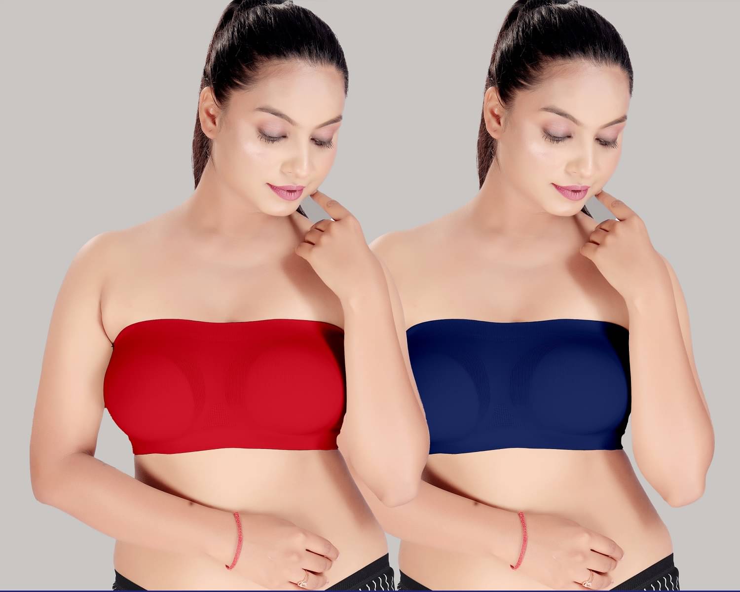 HAYA Pack of 2 Polyester Women's Strapless Bra ( Multicolor ) Nima Tube air Bra Red and Blue HAYA Pack of 2 Polyester Women's Strapless Bra ( Multicolor ) Nima Tube air Bra Red and Blue