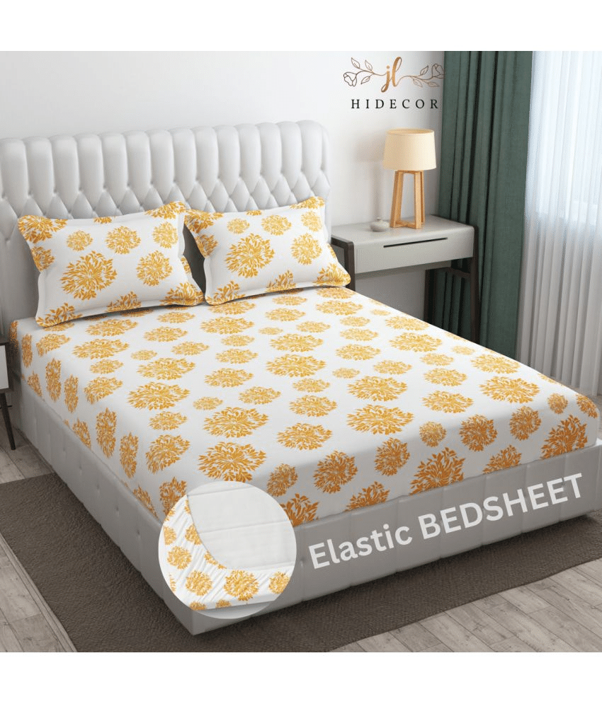     			HIDECOR Microfibre Polka Dots Fitted Fitted bedsheet with 2 Pillow Covers ( King Size ) - White