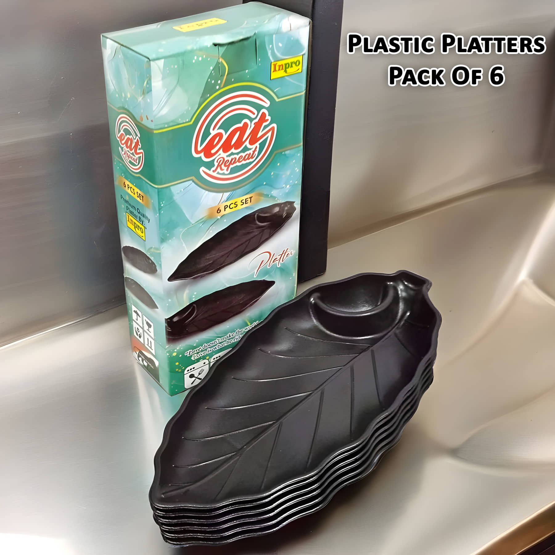 Inpro 6 Pcs Plastic Black Platter