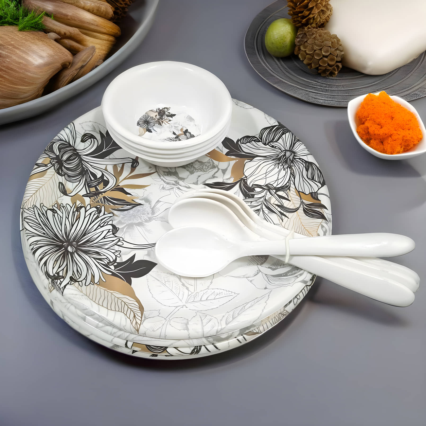 Inpro Dinnerware Set Multicolor Melamine Dinner Set ( Pack of 12 )