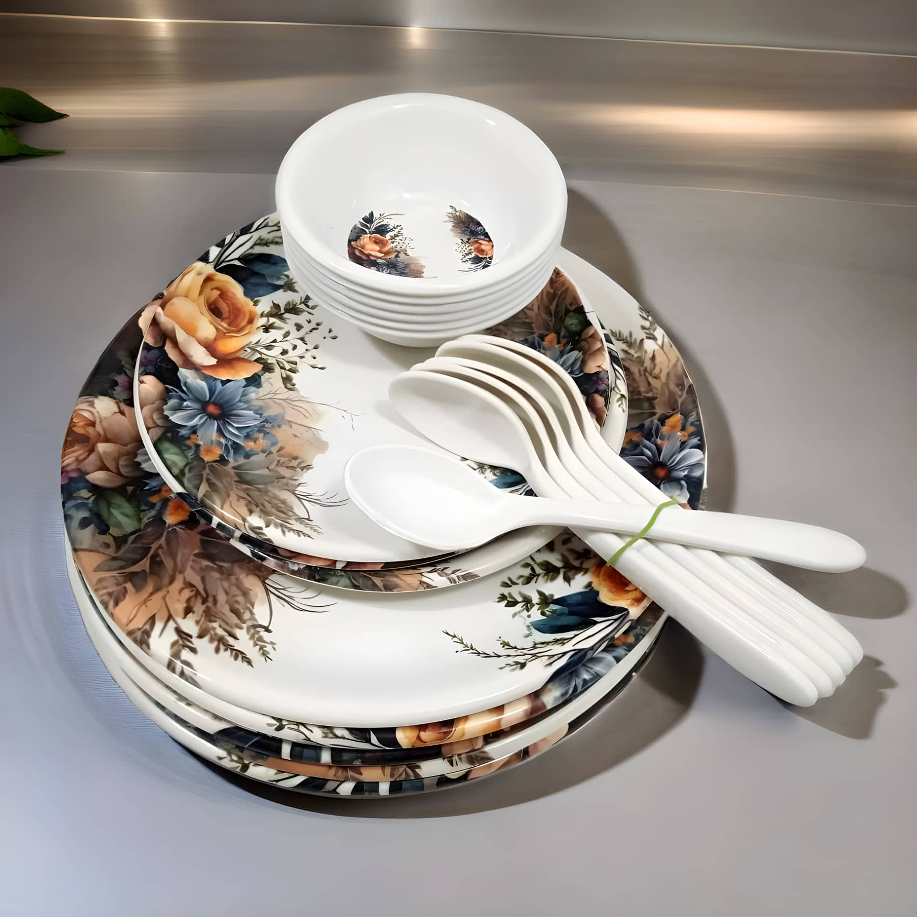 Inpro Melamine Dinner Set Pack Of 24 Multicolor Melamine Dinner Set ( Pack of 24 )