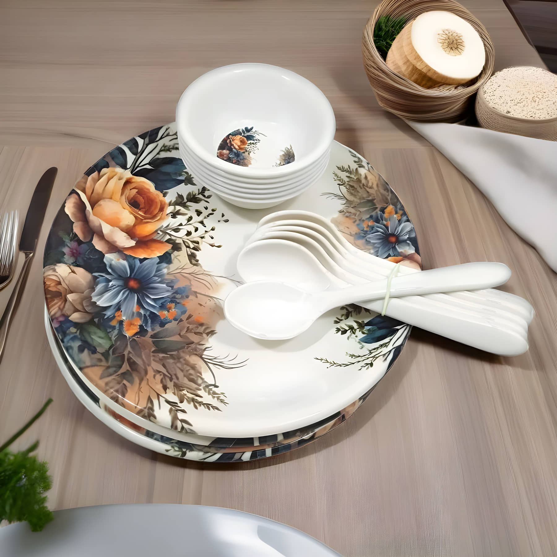 Inpro Melamine Dinner Set pack Of 18 Multicolor Melamine Dinner Set ( Pack of 18 )