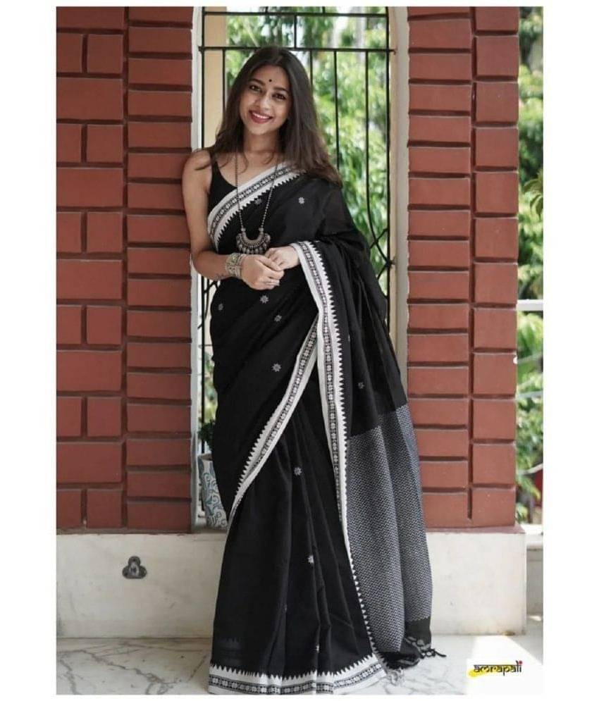     			JULEE Chanderi Self Design Saree With Unstitched Blouse Piece ( Black )