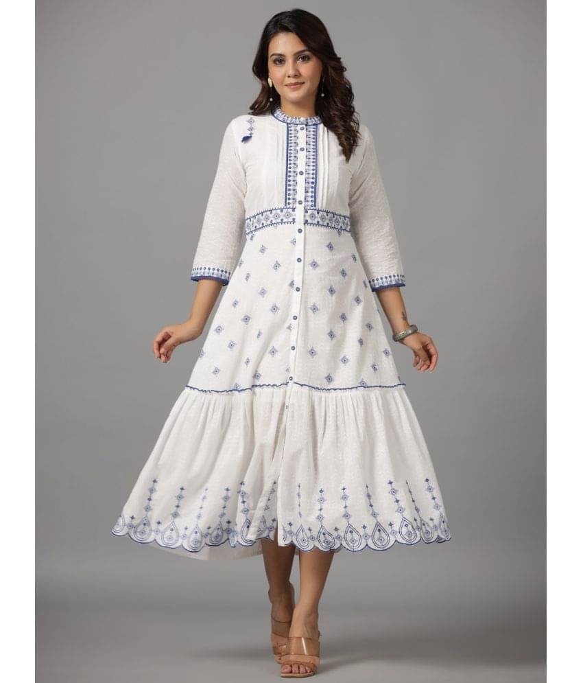 Juniper Cotton Embroidered Midi Women's Fit & Flare Dress - White ( Pack of 1 ) Juniper Cotton Embroidered Midi Women's Fit & Flare Dress - White ( Pack of 1 )