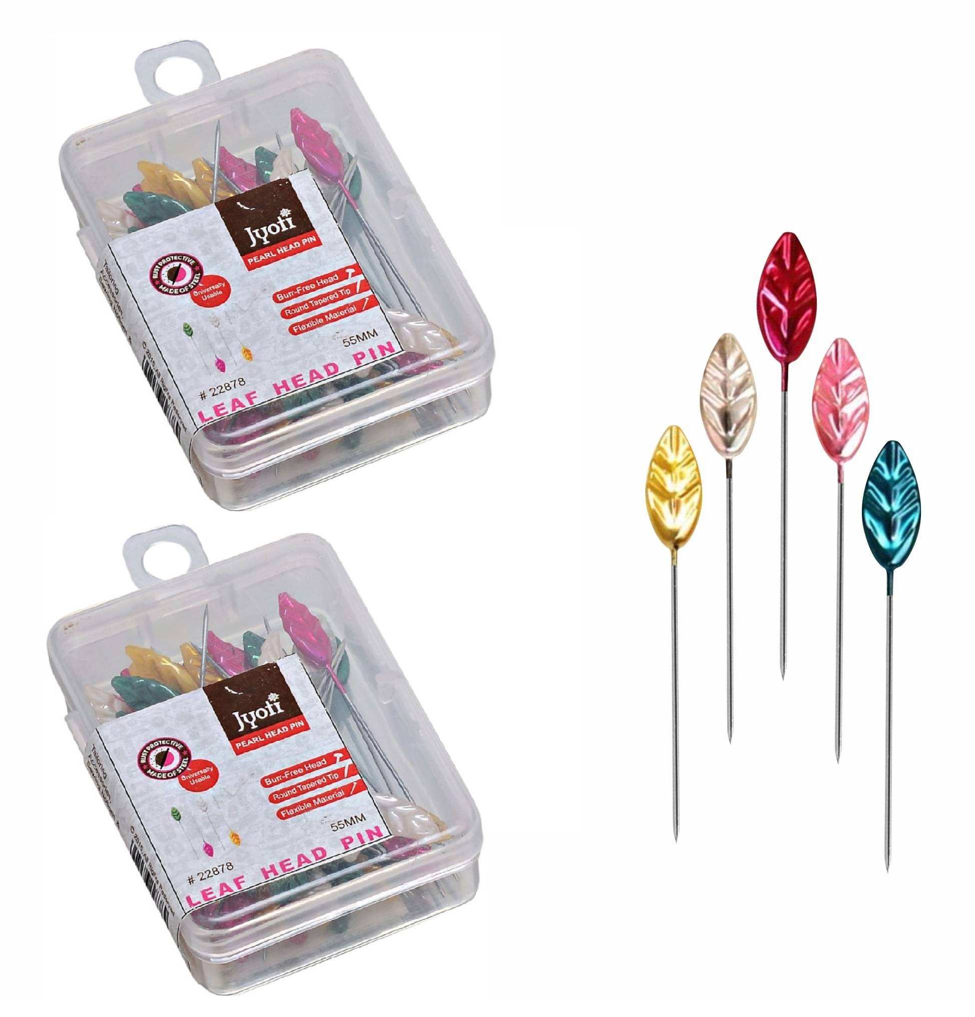     			Jyoti Pearl Head Pins Leaf Multicolored for Tailoring, Dressmaking, Crafting, Sewing, College Projects, Ornament, Patch Work, Decorating, Hijab, & Scarf for Women #22878 (50 Pins in a Box) - Pack of 2