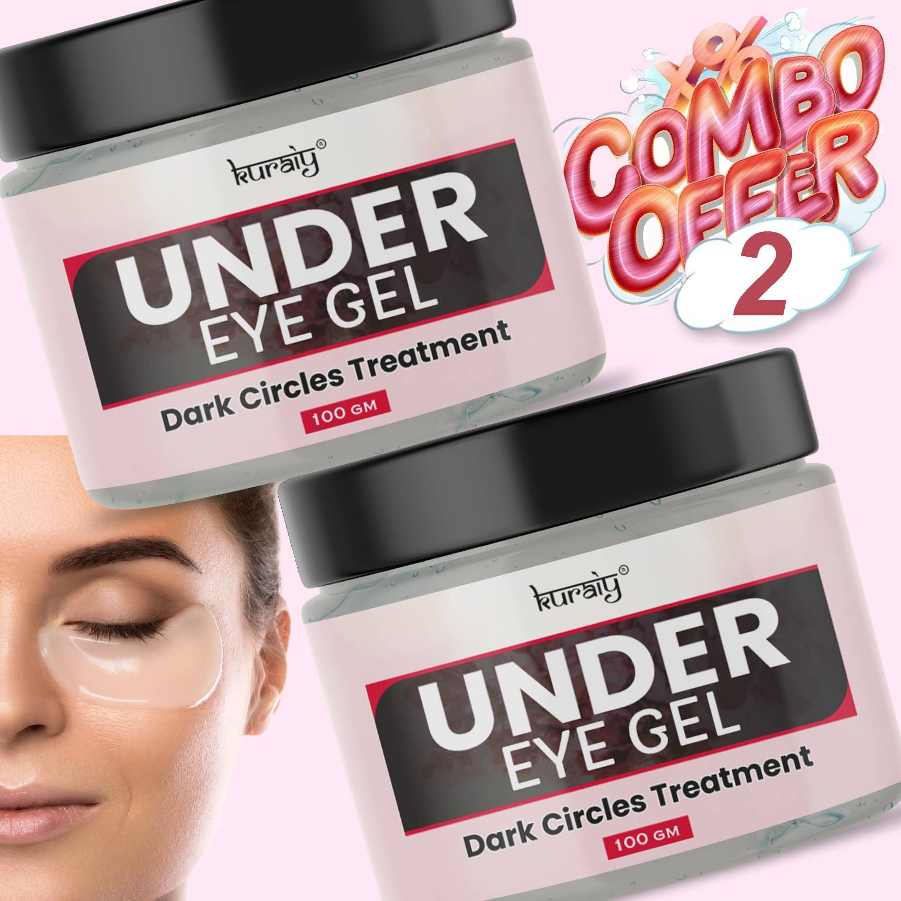 KURAIY Under Eye Gel for Dark Circle Treatment Face Gel for All Skin Types 100g Pack of 2