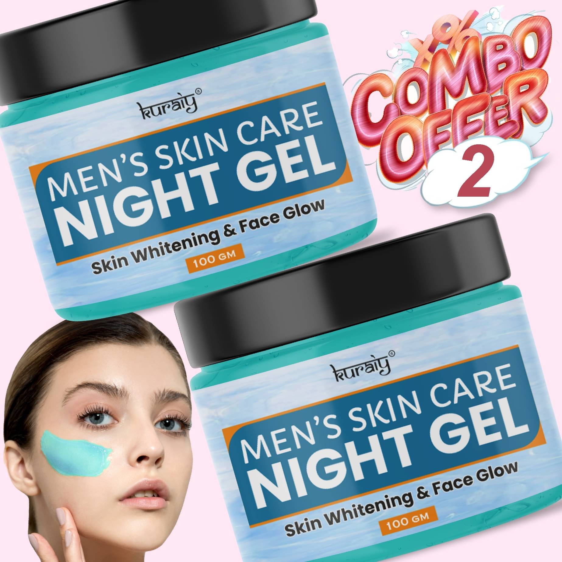     			KURAIY Men's Night Gel Skin Whitening & Skin Glow Face Gel for All Skin Types 100g Pack of 2