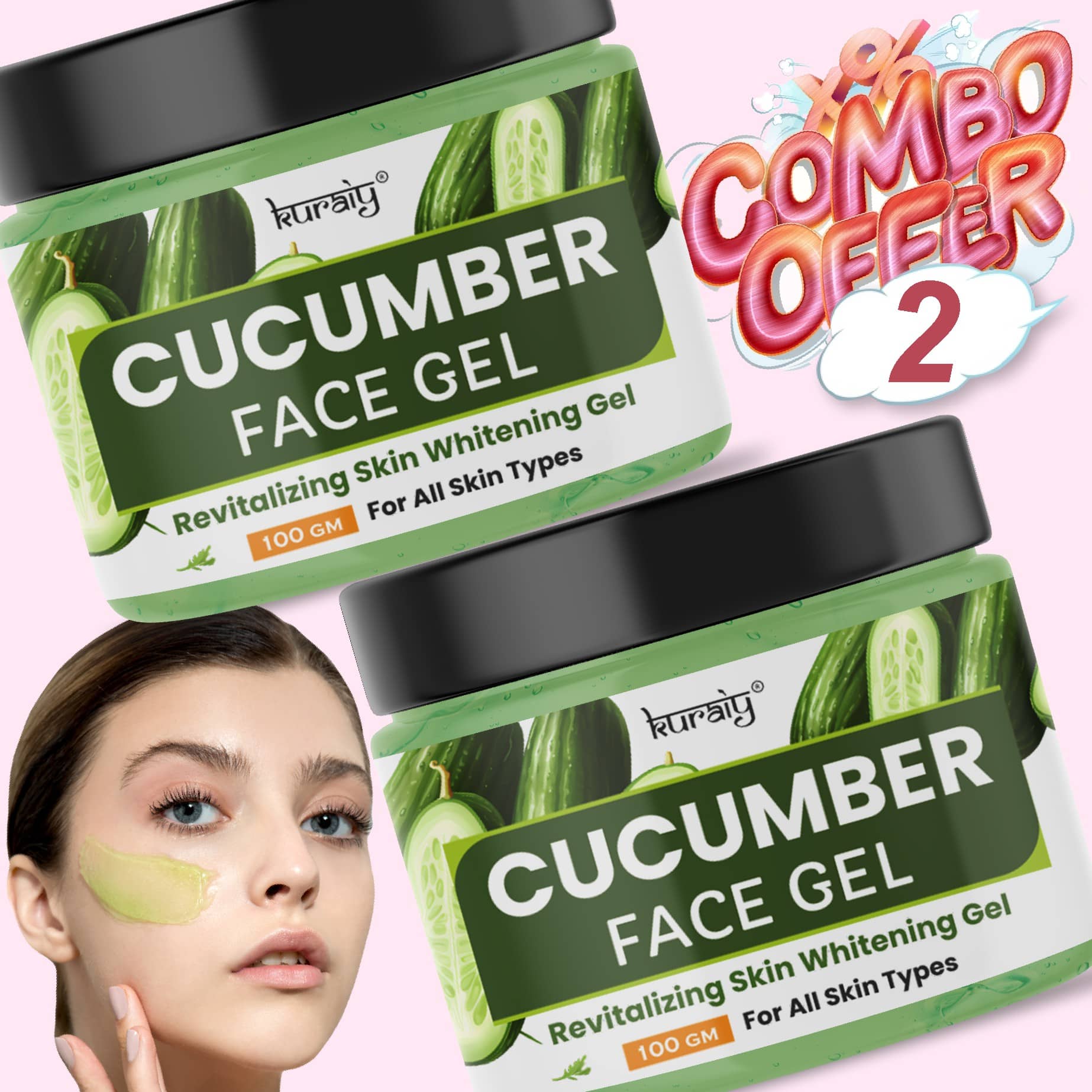 KURAIY Cucumber Revitalizing Skin Whitening Face Gel for All Skin Types 100g Pack of 2