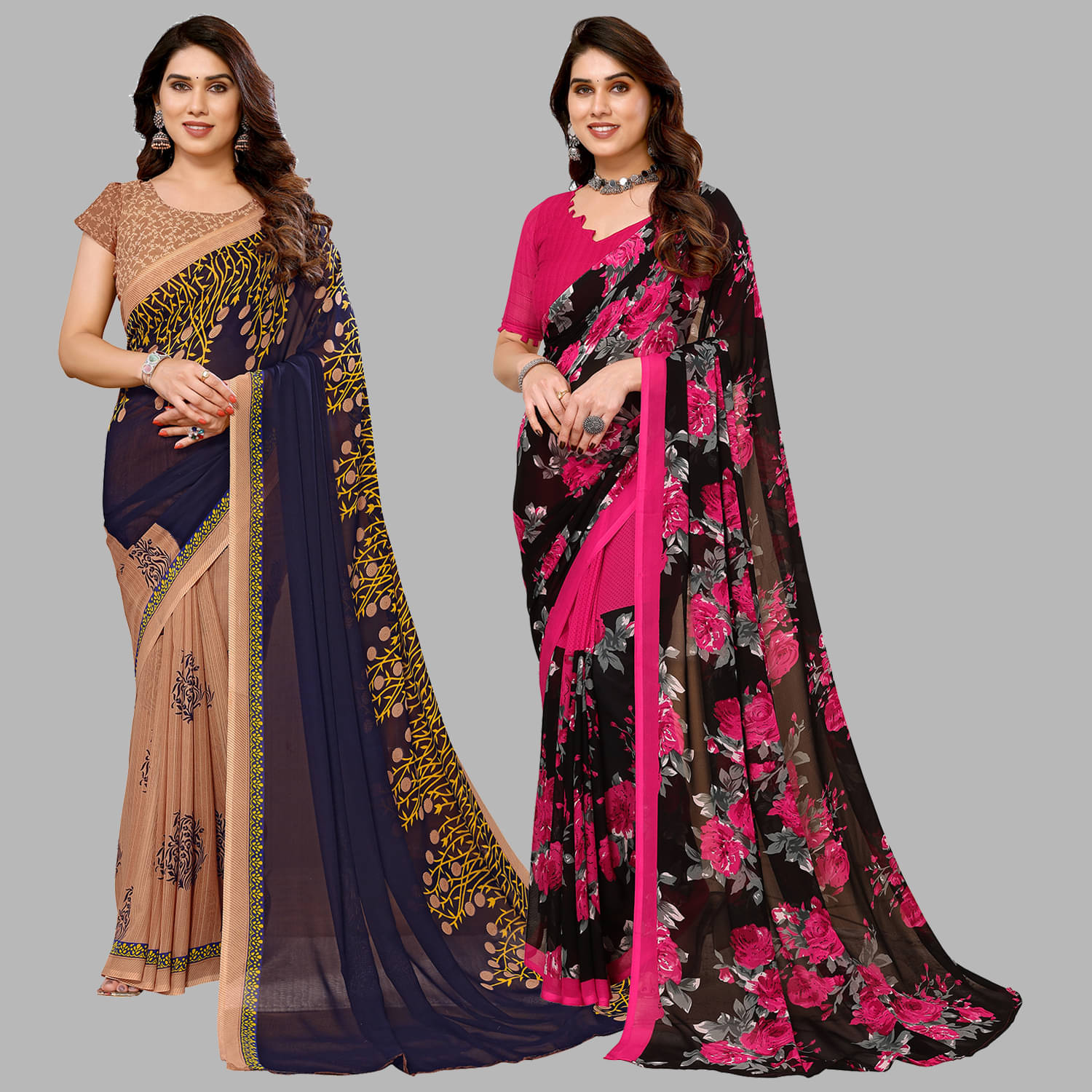     			Kashvi Sarees Georgette Printed Saree With Unstitched Blouse Piece ( Multicolour )