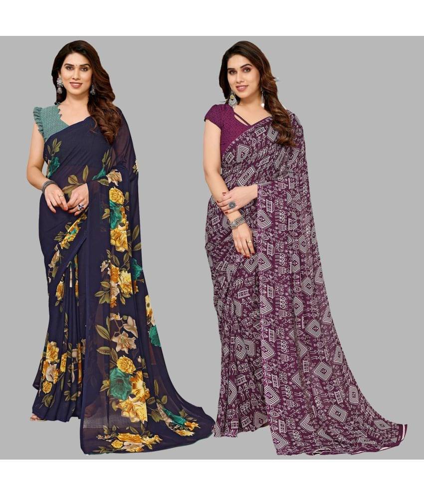     			Kashvi Sarees Georgette Printed Saree With Unstitched Blouse Piece ( Multicolour )