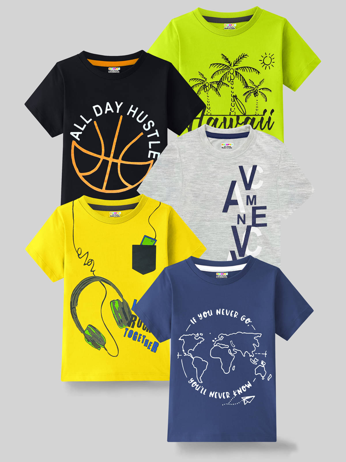     			Kuchipoo Pack of 5 Boys Cotton Blend T-Shirt ( Multicolor3 )