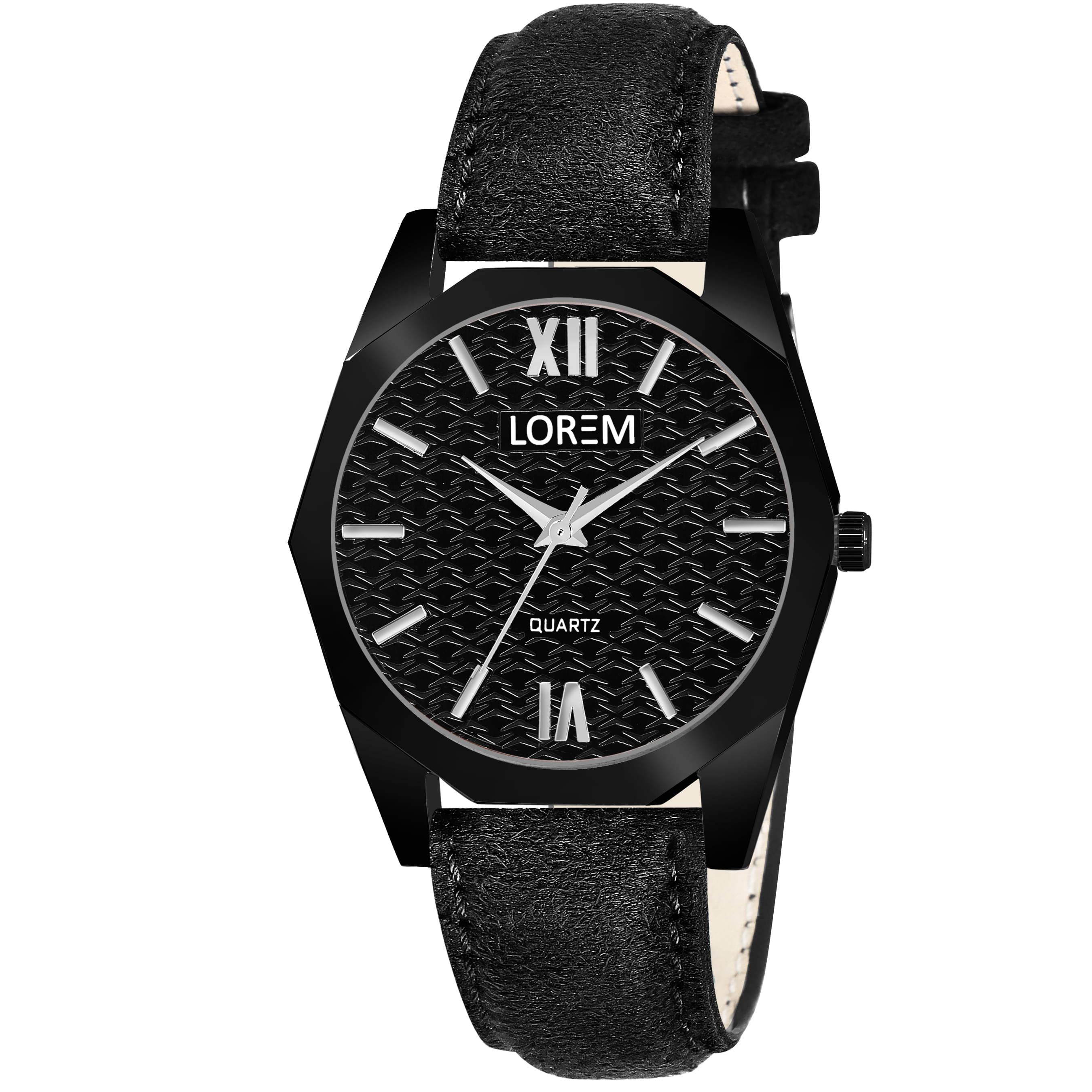     			Lorem Black Leather Analog Womens Watch