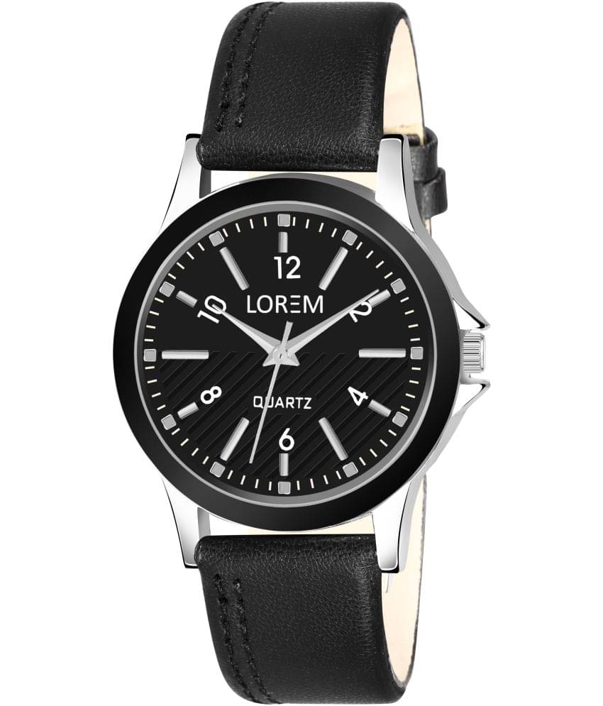     			Lorem Black Leather Analog Womens Watch