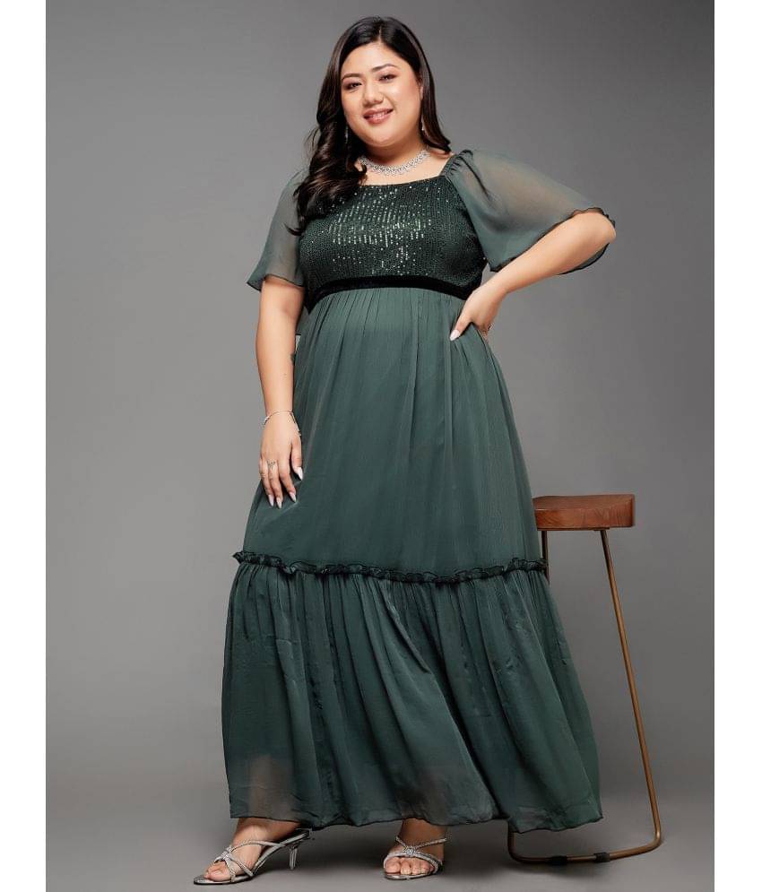 Miss Chase A+ Women Chiffon Embellished Fit & Flare Dress ( Green ) Miss Chase A+ Women Chiffon Embellished Fit & Flare Dress ( Green )