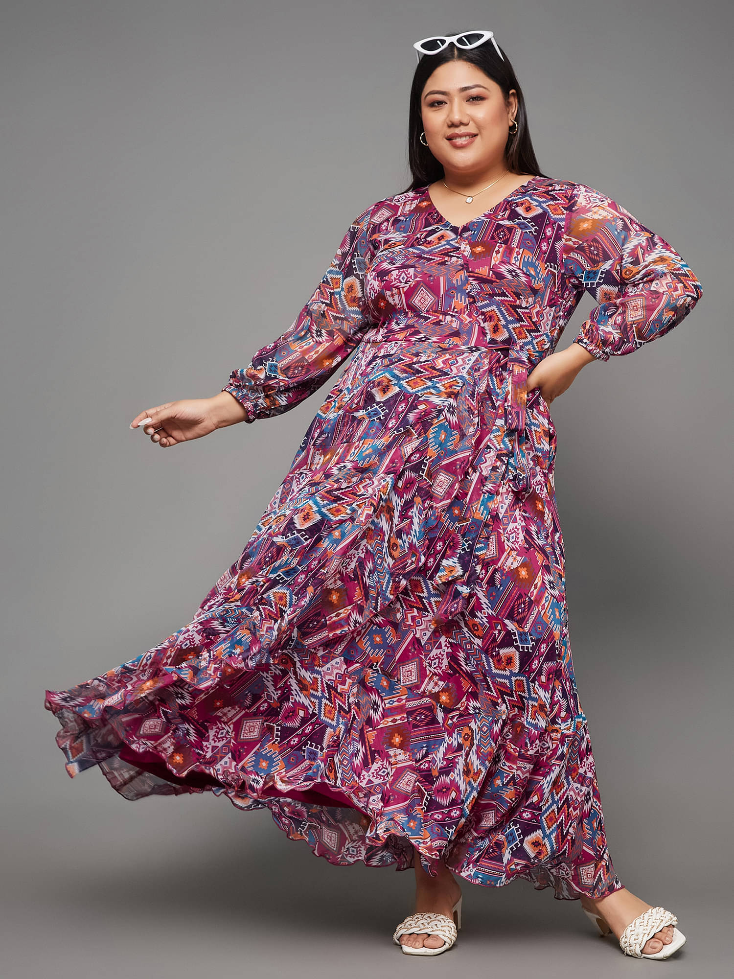     			Miss Chase A+ Women Chiffon Printed Fit & Flare Dress ( Multicolor )