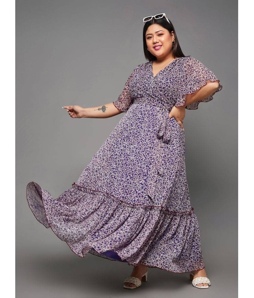 Miss Chase A+ Women Chiffon Printed Fit & Flare Dress ( Purple ) Miss Chase A+ Women Chiffon Printed Fit & Flare Dress ( Purple )