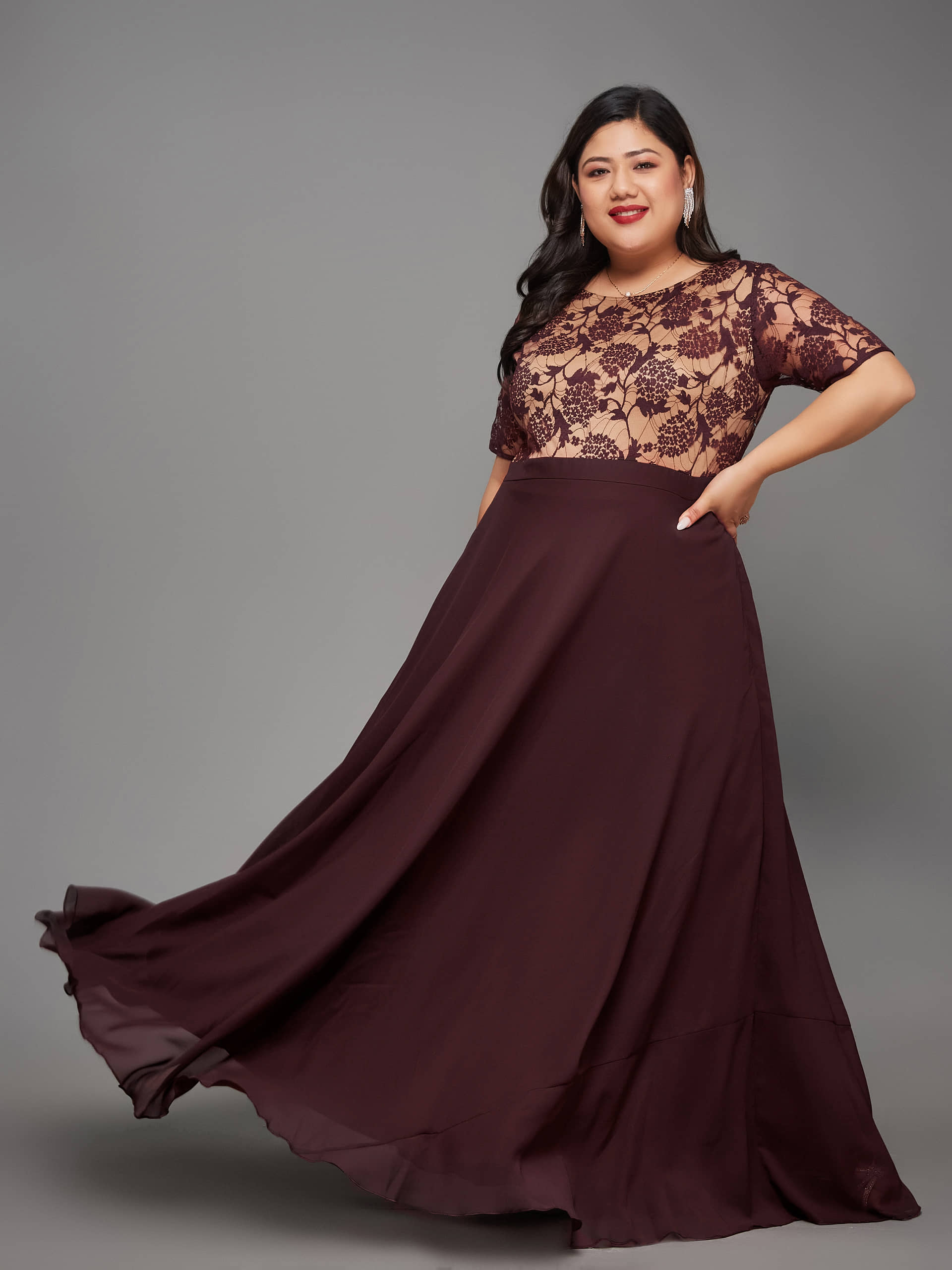 Miss Chase A+ Women Georgette Printed Fit & Flare Dress ( Wine )