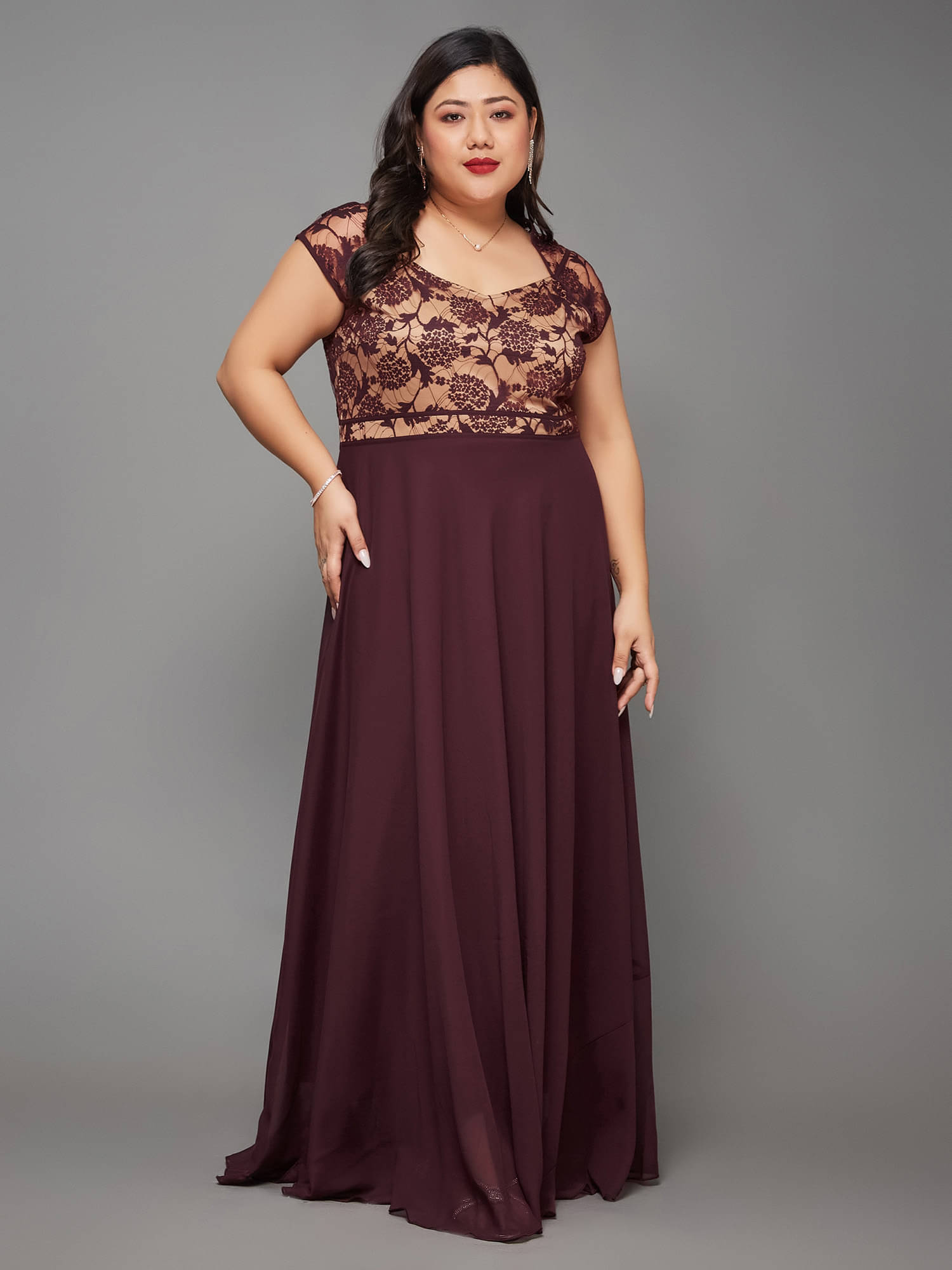 Miss Chase A+ Women Georgette Printed Fit & Flare Dress ( Wine ) Miss Chase A+ Women Georgette Printed Fit & Flare Dress ( Wine )