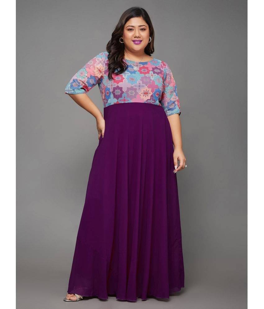Miss Chase A+ Women Georgette Printed Fit & Flare Dress ( Purple ) Miss Chase A+ Women Georgette Printed Fit & Flare Dress ( Purple )