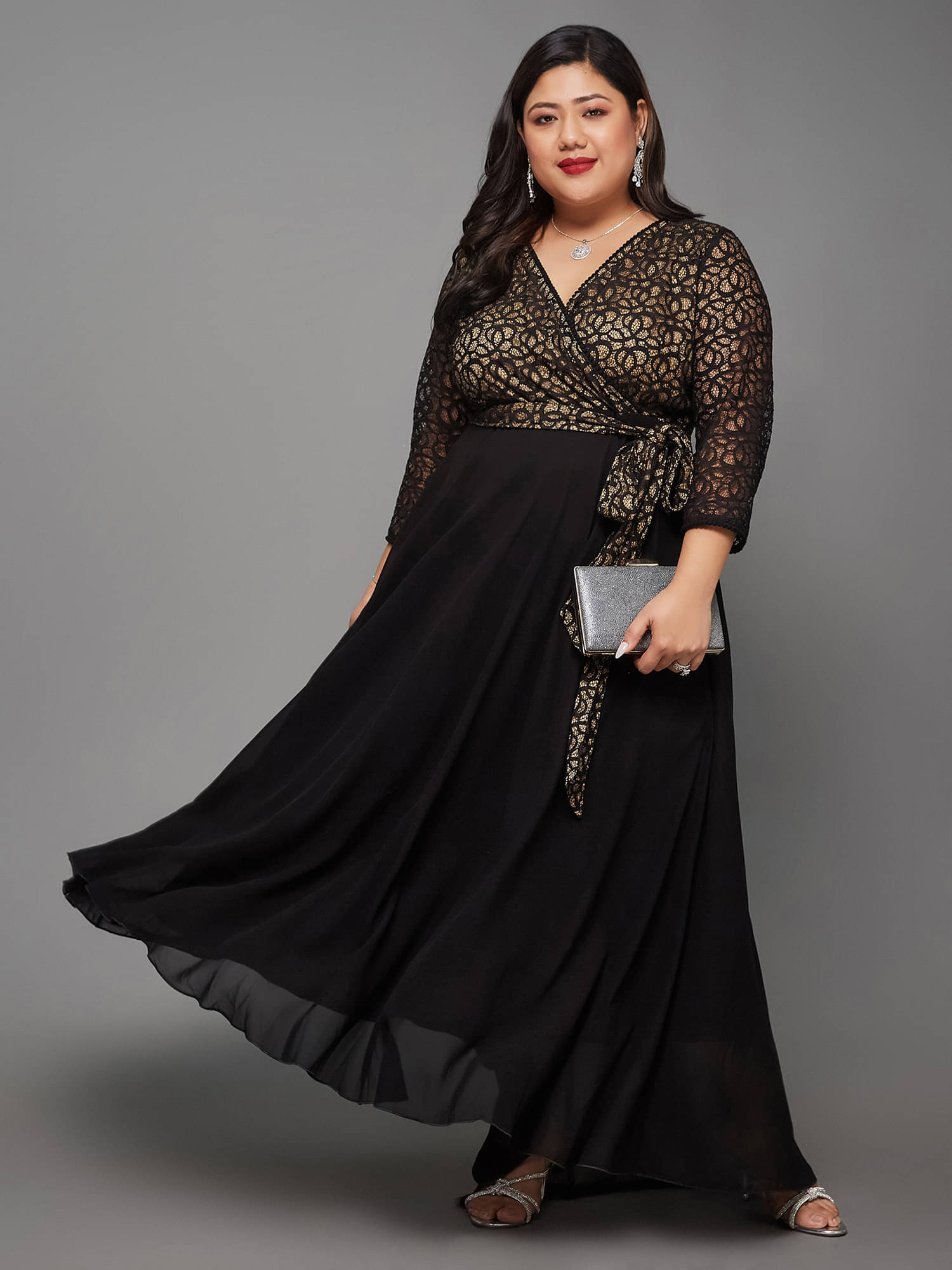 Miss Chase A+ Women Georgette Self Design Fit & Flare Dress ( Black ) Miss Chase A+ Women Georgette Self Design Fit & Flare Dress ( Black )