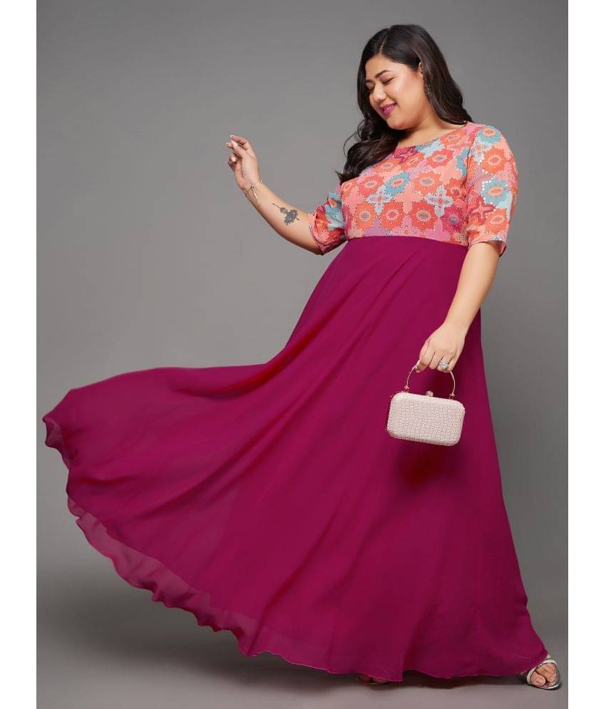 Miss Chase A+ Women Georgette Printed Fit & Flare Dress ( Pink ) Miss Chase A+ Women Georgette Printed Fit & Flare Dress ( Pink )