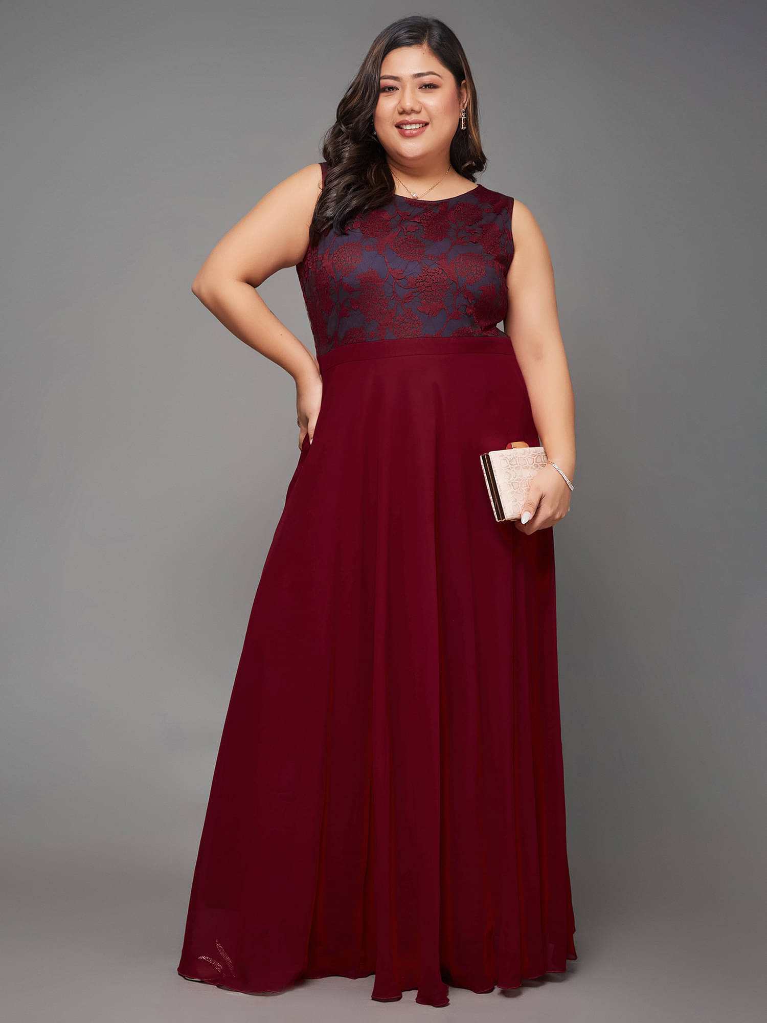Miss Chase A+ Women Georgette Self Design Fit & Flare Dress ( Maroon ) Miss Chase A+ Women Georgette Self Design Fit & Flare Dress ( Maroon )