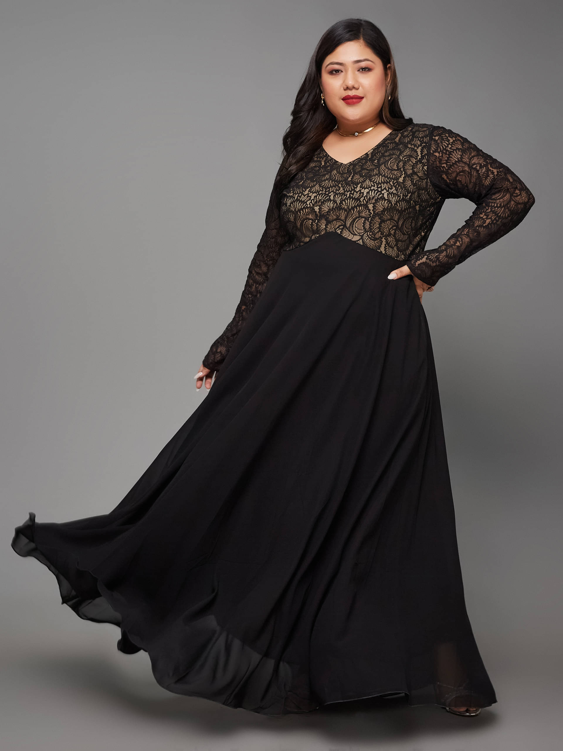 Miss Chase A+ Women Georgette Self Design Fit & Flare Dress ( Black ) Miss Chase A+ Women Georgette Self Design Fit & Flare Dress ( Black )