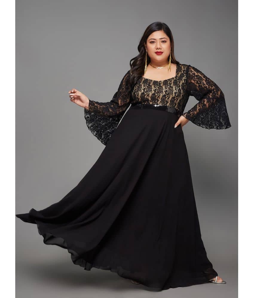 Miss Chase A+ Women Georgette Printed Fit & Flare Dress ( Black )