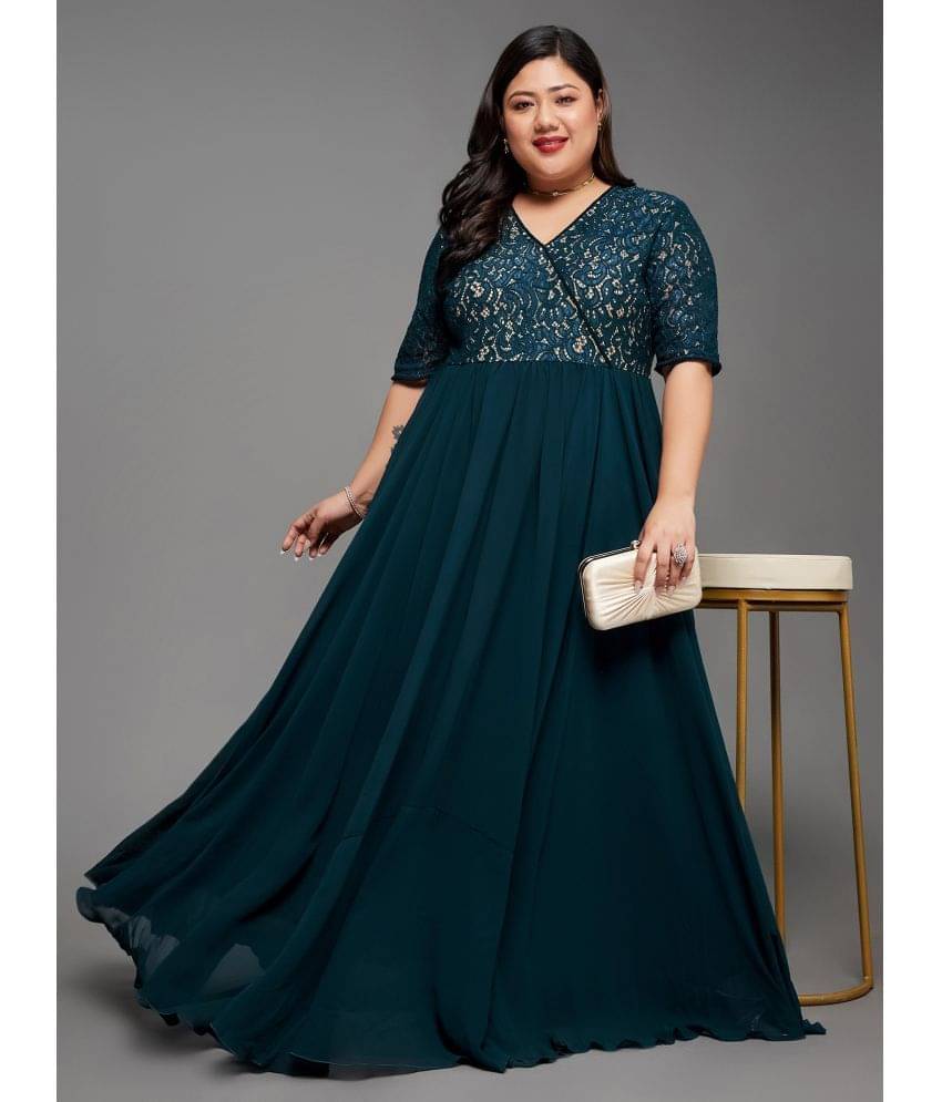 Miss Chase A+ Georgette Self Design Full Length Women's Fit & Flare Dress - Teal ( Pack of 1 ) Miss Chase A+ Georgette Self Design Full Length Women's Fit & Flare Dress - Teal ( Pack of 1 )