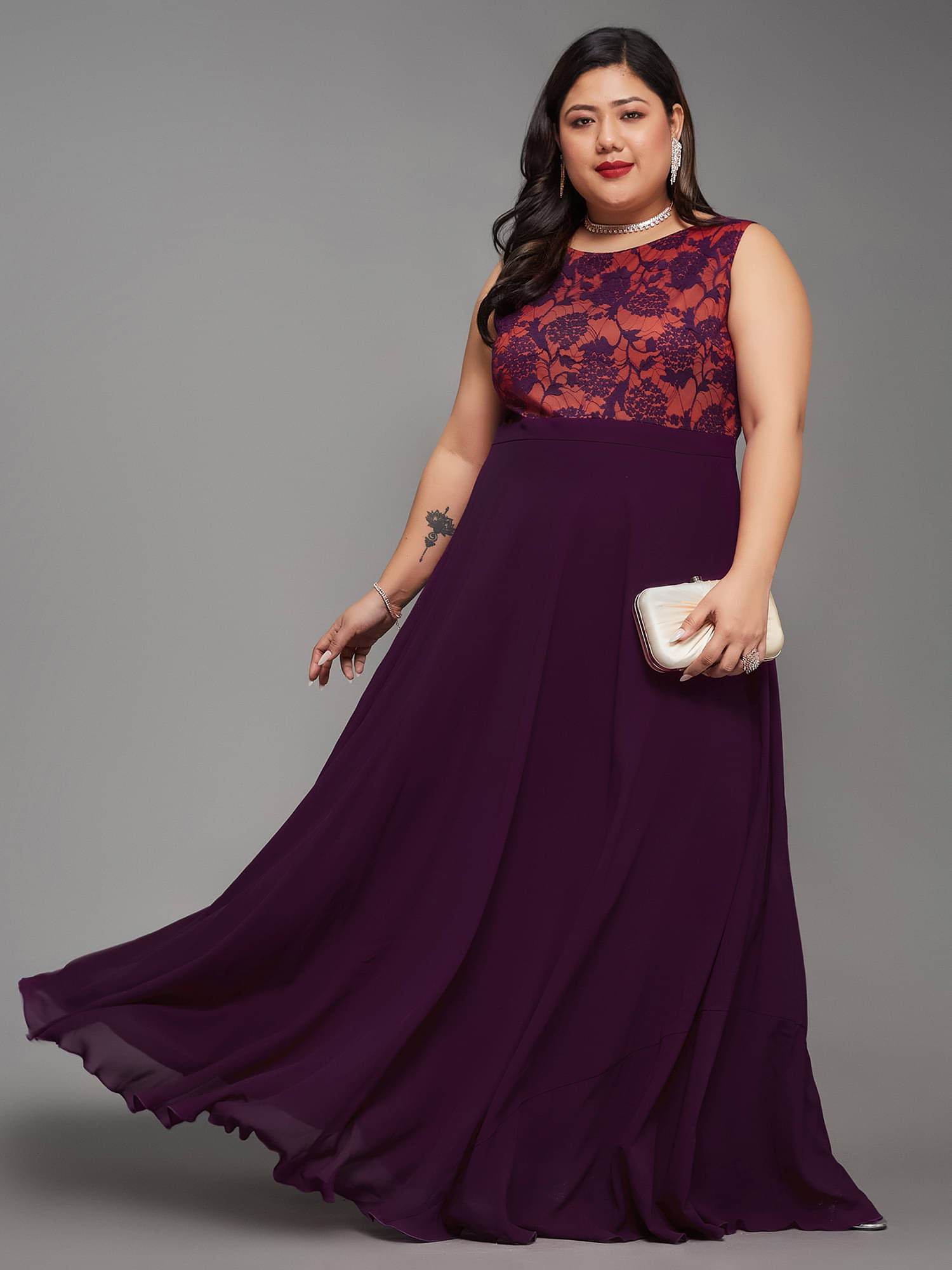 Miss Chase A+ Women Georgette Self Design Fit & Flare Dress ( Purple ) Miss Chase A+ Women Georgette Self Design Fit & Flare Dress ( Purple )