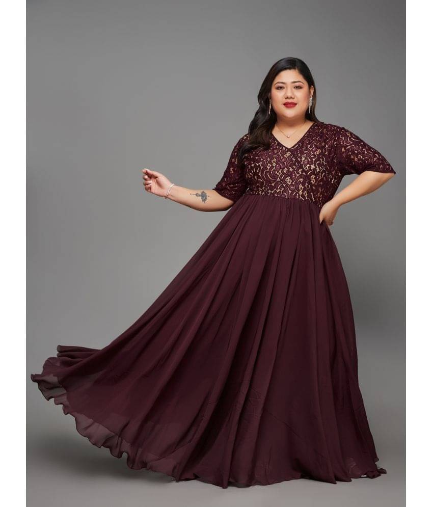 Miss Chase A+ Georgette Self Design Full Length Women's Fit & Flare Dress - Wine ( Pack of 1 ) Miss Chase A+ Georgette Self Design Full Length Women's Fit & Flare Dress - Wine ( Pack of 1 )