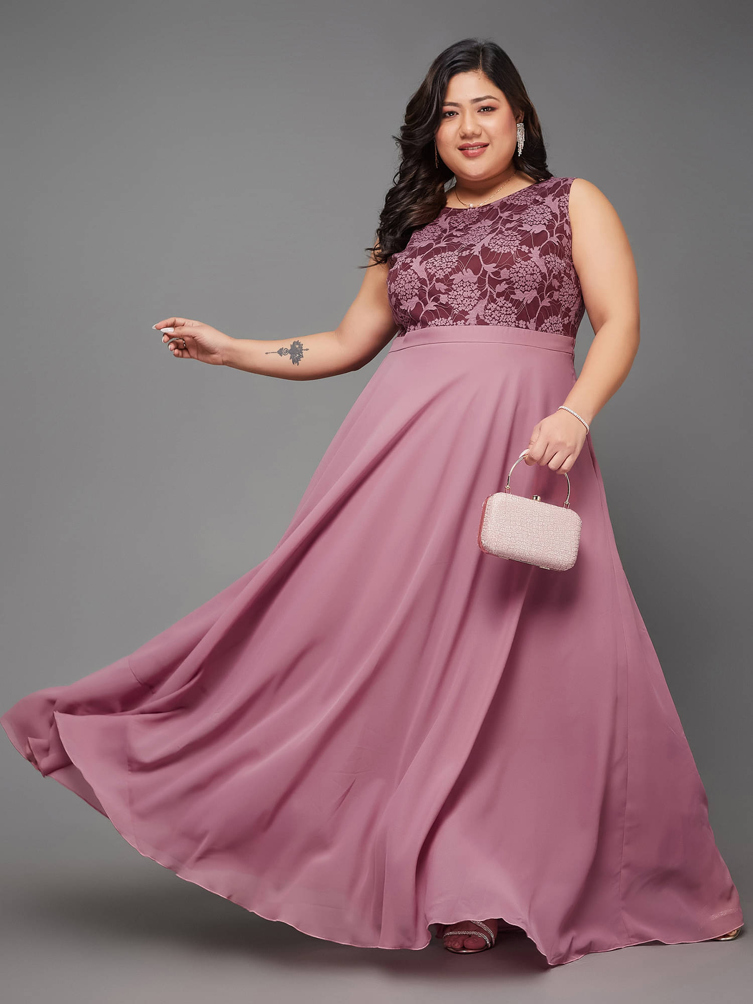     			Miss Chase A+ Women Georgette Self Design Fit & Flare Dress ( Lavender )