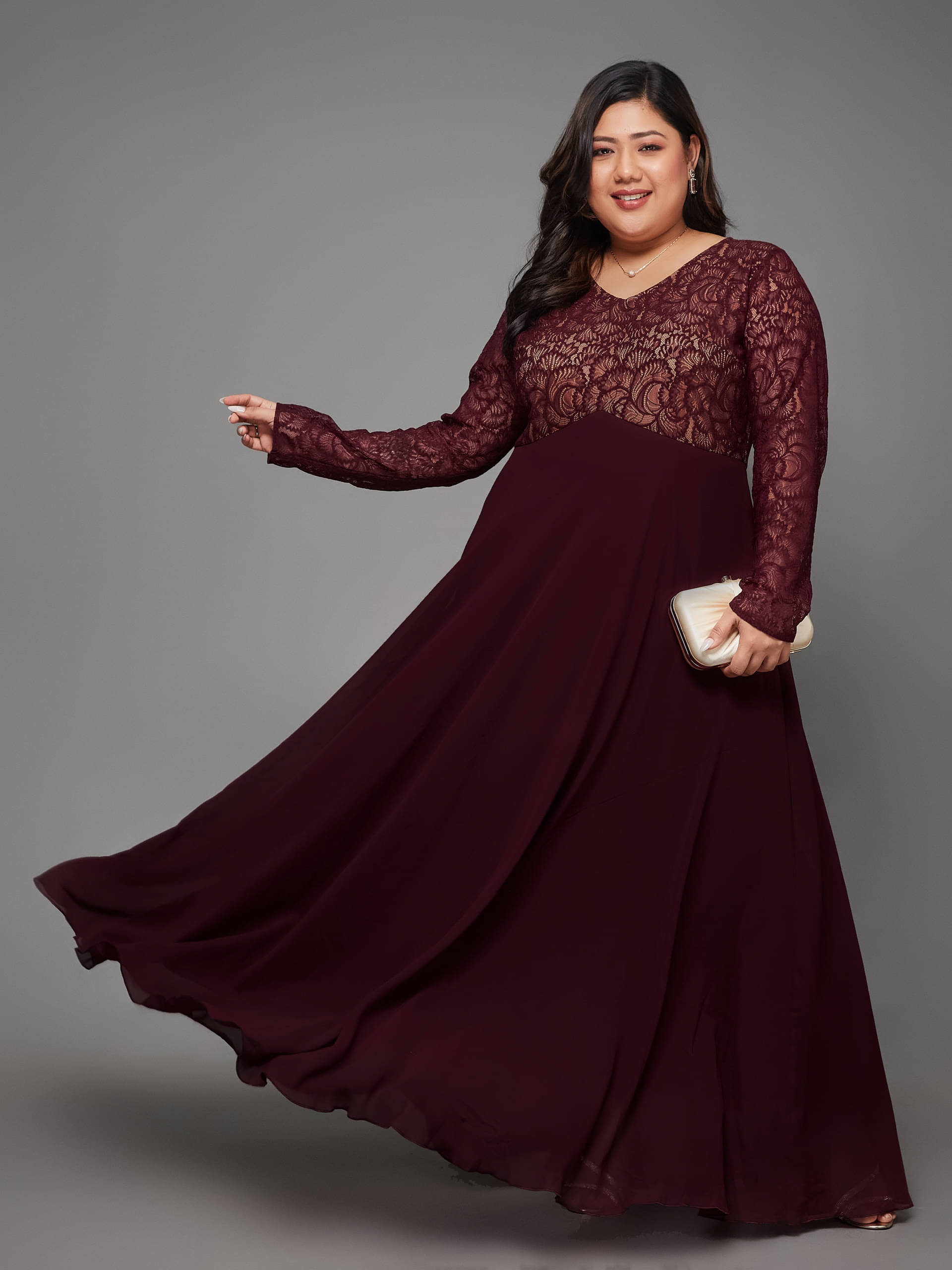 Miss Chase A+ Women Georgette Self Design Fit & Flare Dress ( Wine ) Miss Chase A+ Women Georgette Self Design Fit & Flare Dress ( Wine )