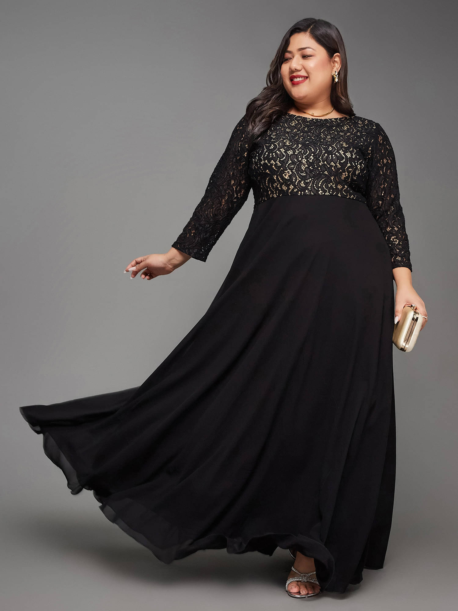 Miss Chase A+ Women Georgette Self Design Fit & Flare Dress ( Black ) Miss Chase A+ Women Georgette Self Design Fit & Flare Dress ( Black )