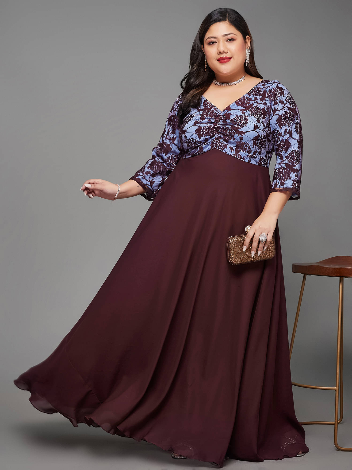 Miss Chase A+ Women Georgette Self Design Fit & Flare Dress ( Wine ) Miss Chase A+ Women Georgette Self Design Fit & Flare Dress ( Wine )