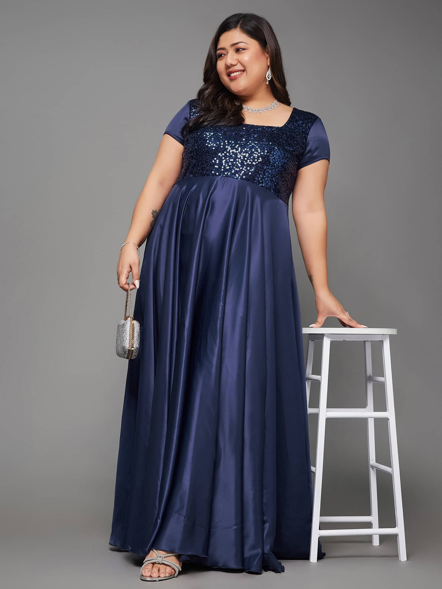 Miss Chase A+ Women Polyester Embellished Fit & Flare Dress ( Navy ) Miss Chase A+ Women Polyester Embellished Fit & Flare Dress ( Navy )