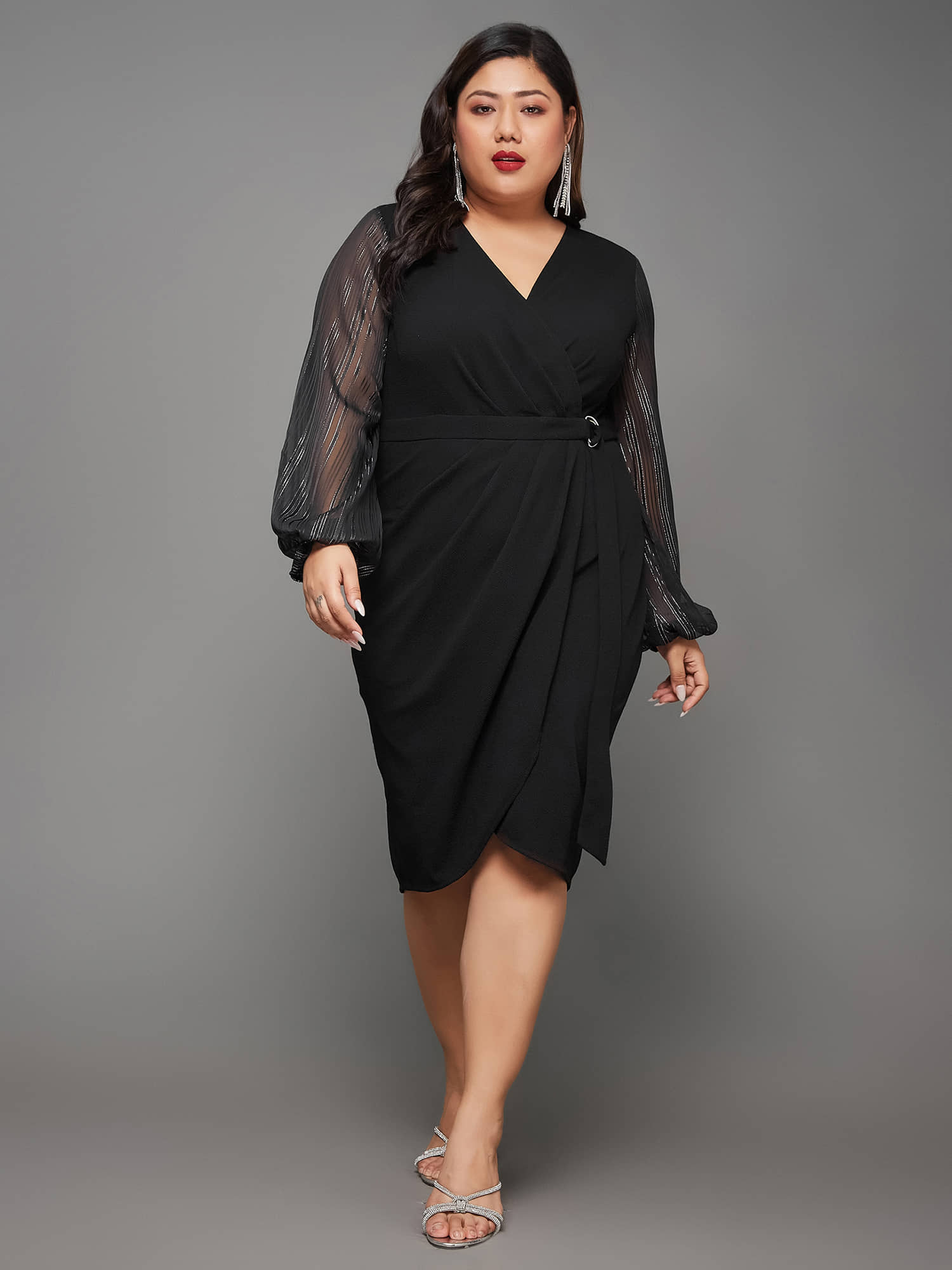 Miss Chase A+ Women Polyester Solid Fit & Flare Dress ( Black )