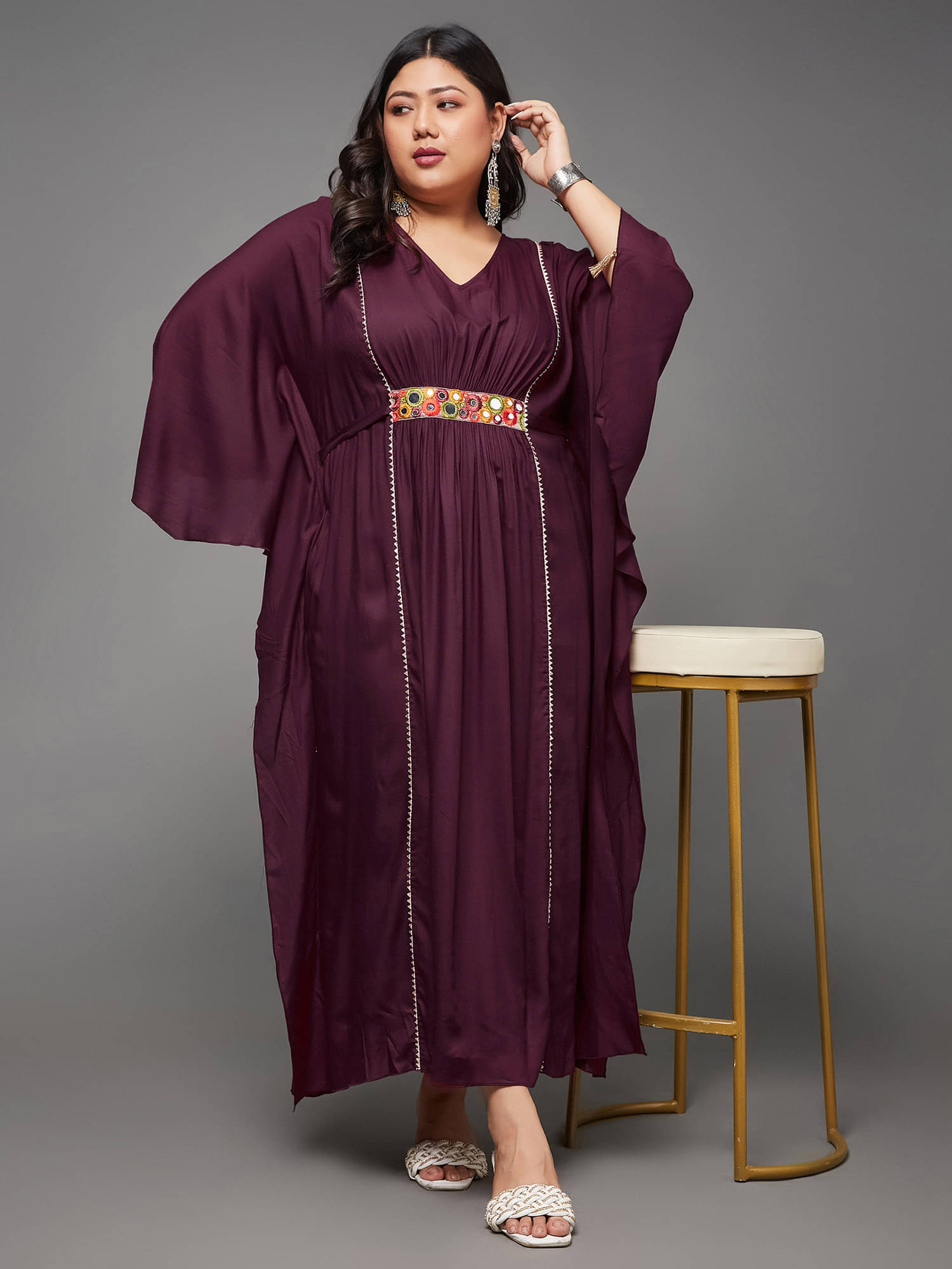     			Miss Chase A+ Women Rayon Solid Kaftan ( Wine )