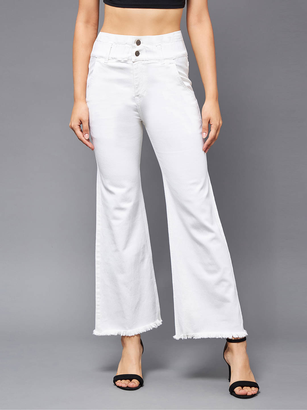 Miss Chase - White Denim Wide Leg Women's Jeans ( Pack of 1 ) Miss Chase - White Denim Wide Leg Women's Jeans ( Pack of 1 )