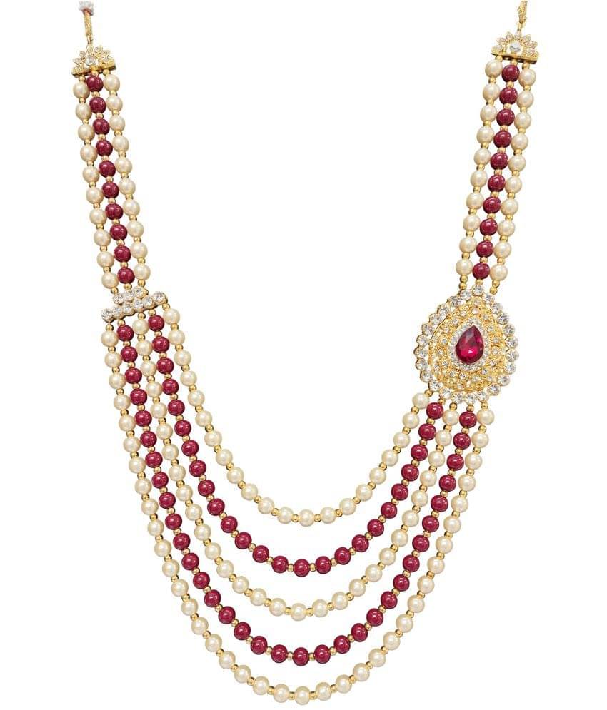     			RAADHE CREATION Pearl Base Metal and Dulha Moti Mala Haar Necklace for Men's