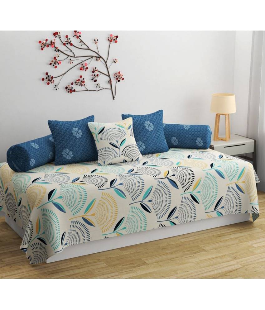 SHOMES Cotton Floral Diwan Set 6 Pcs - Cream     			SHOMES Cotton Floral Diwan Set 6 Pcs - Cream