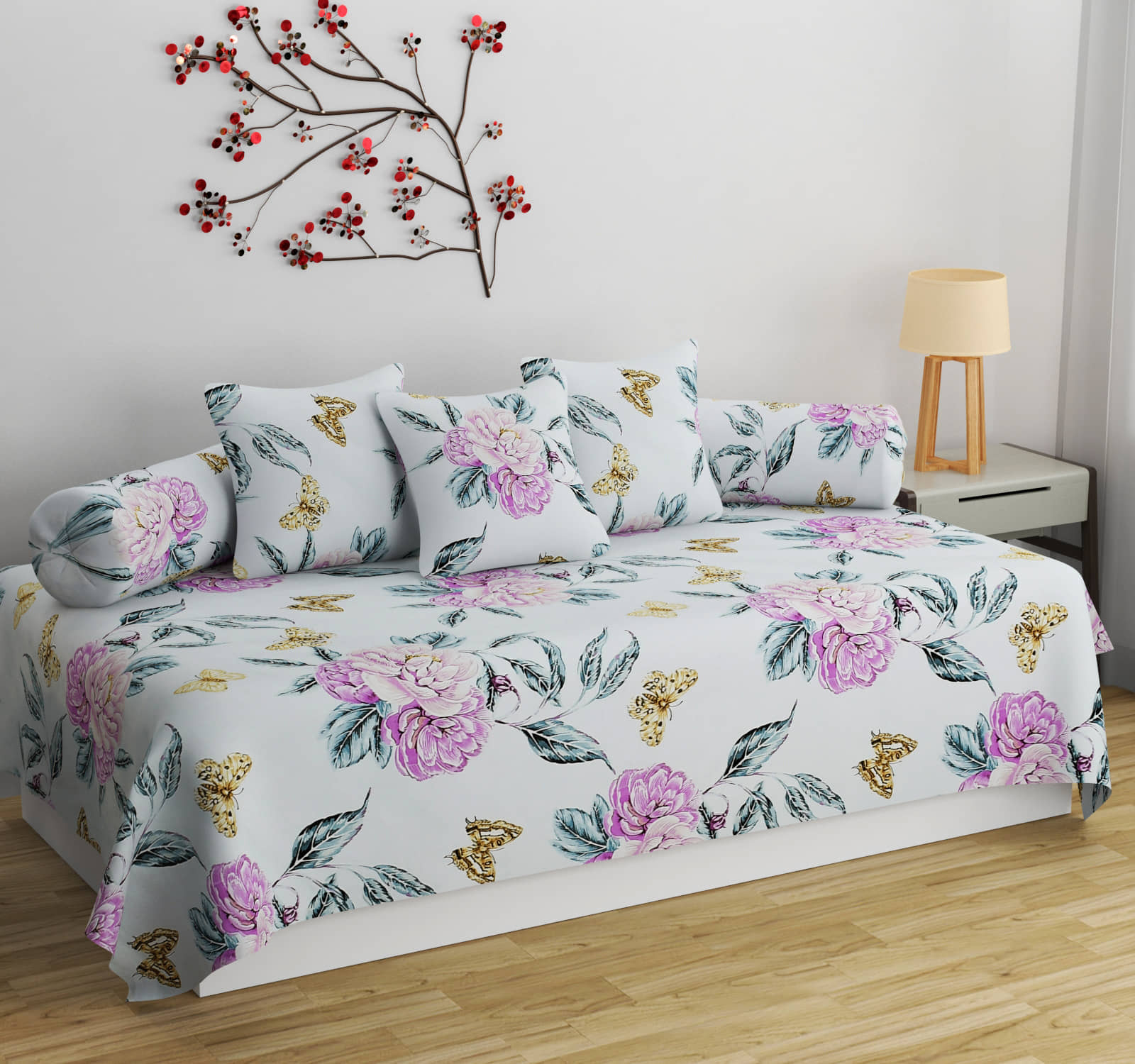 SHOMES Cotton Floral Diwan Set 6 Pcs - Multi
