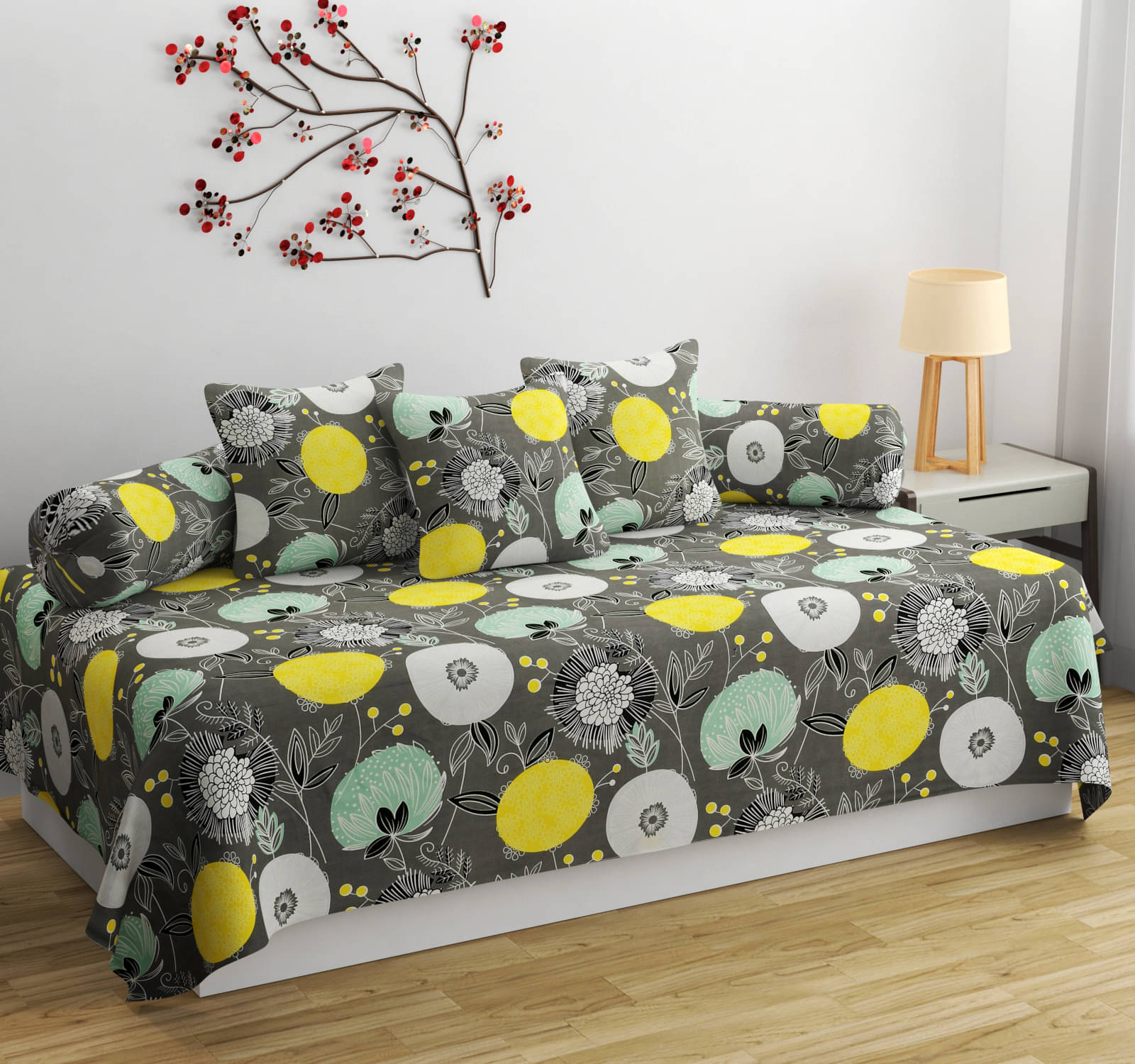 SHOMES Cotton Floral Diwan Set 6 Pcs - Multi SHOMES Cotton Floral Diwan Set 6 Pcs - Multi