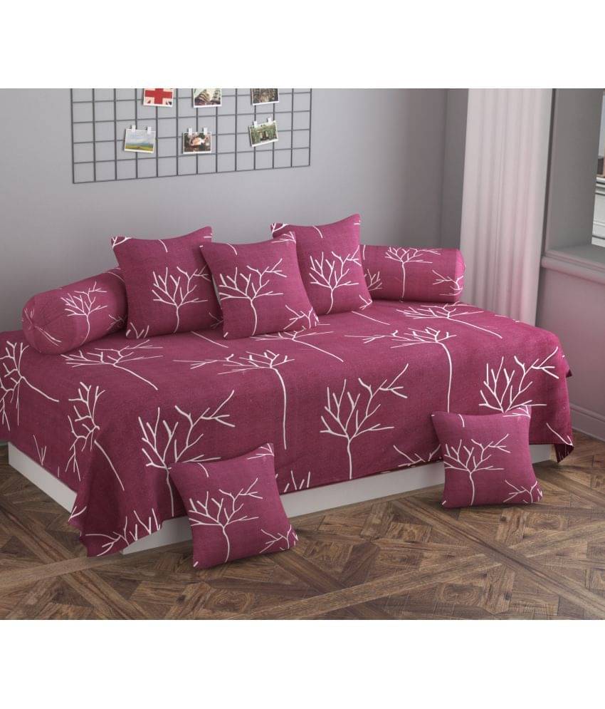 SHOMES Cotton Geometric Diwan Set 8 Pcs - Purple     			SHOMES Cotton Geometric Diwan Set 8 Pcs - Purple