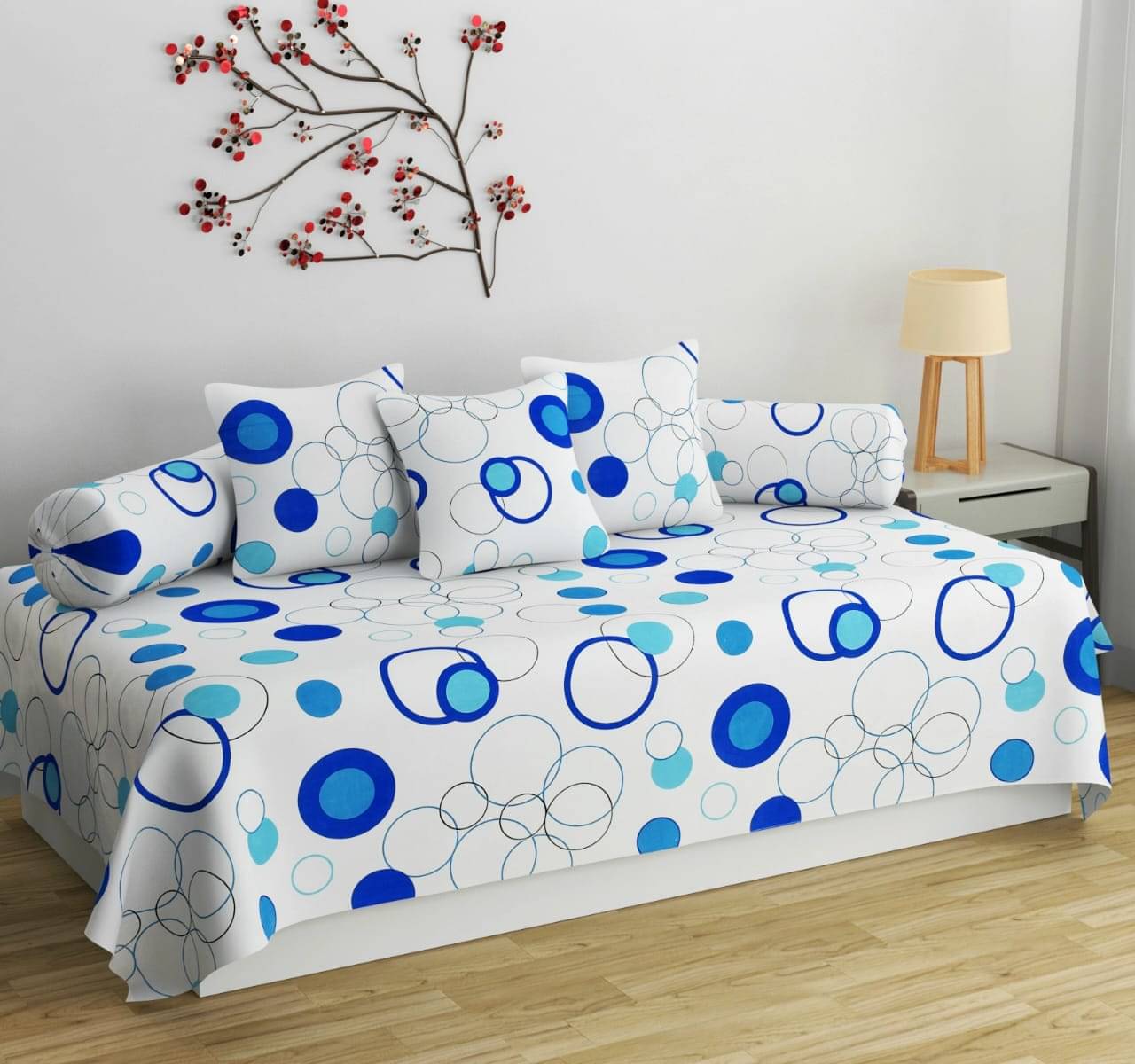 SHOMES Cotton Geometric Diwan Set 6 Pcs - White     			SHOMES Cotton Geometric Diwan Set 6 Pcs - White