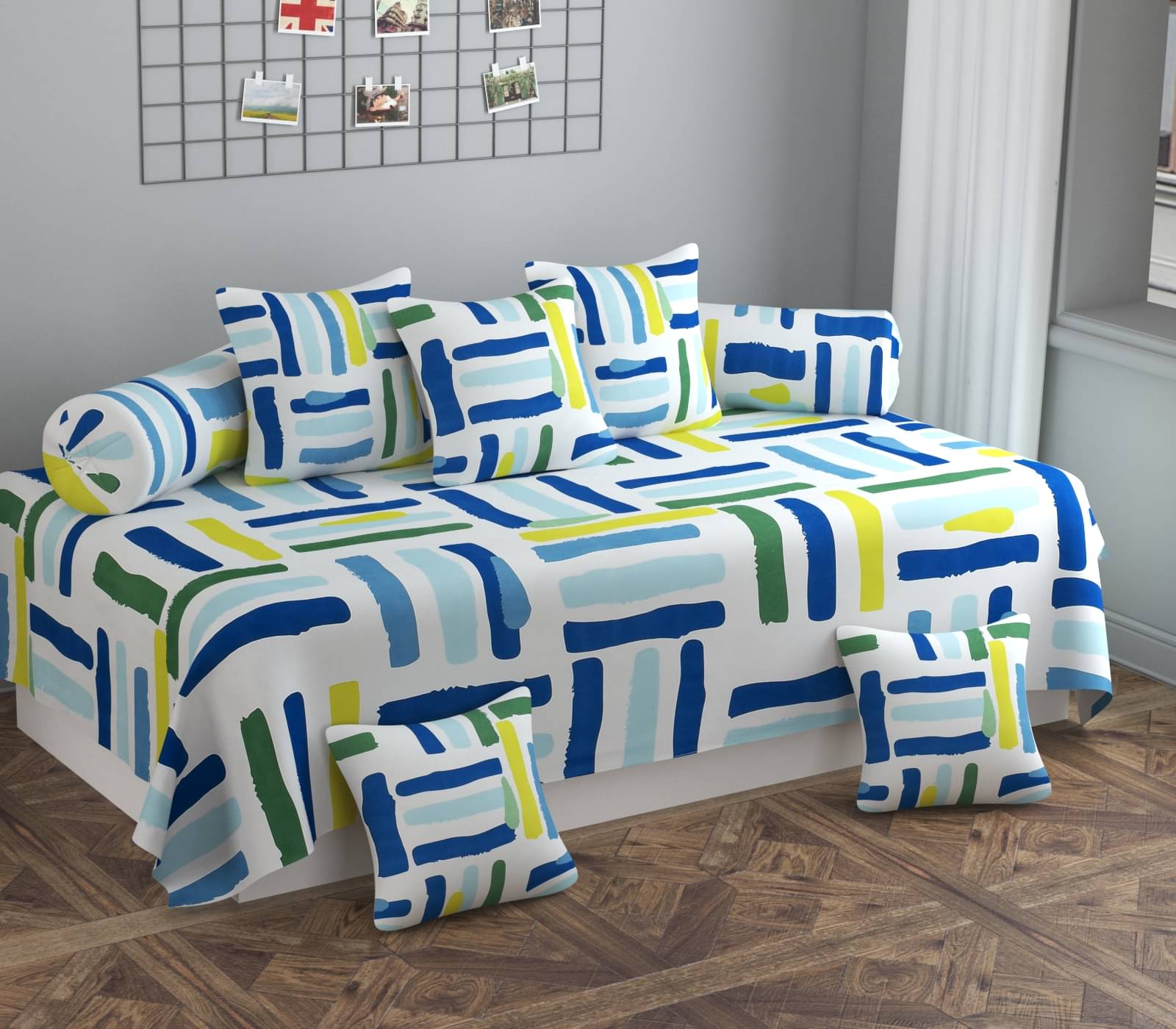     			SHOMES Cotton Geometric Diwan Set 8 Pcs - Multi