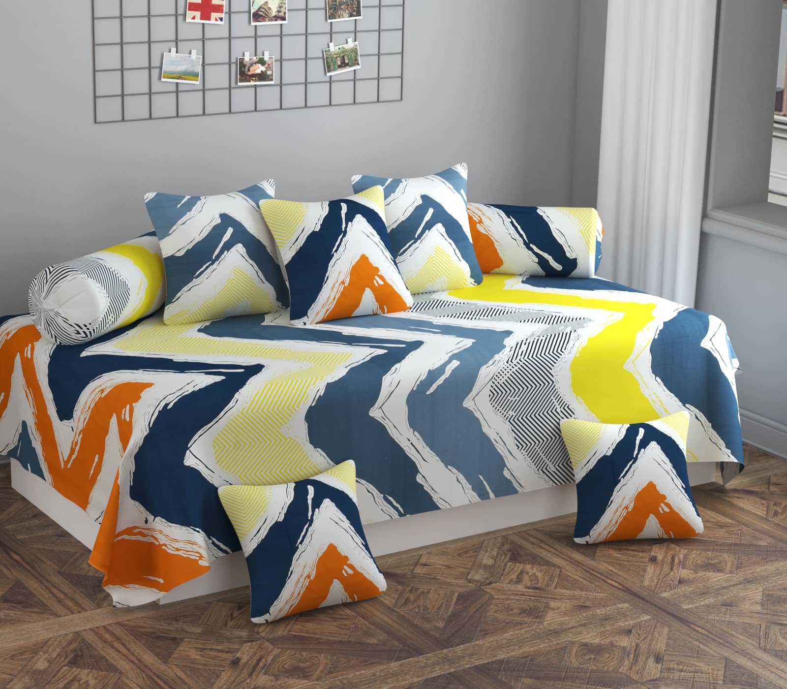 SHOMES Cotton Horizontal Striped Diwan Set 8 Pcs - Multi