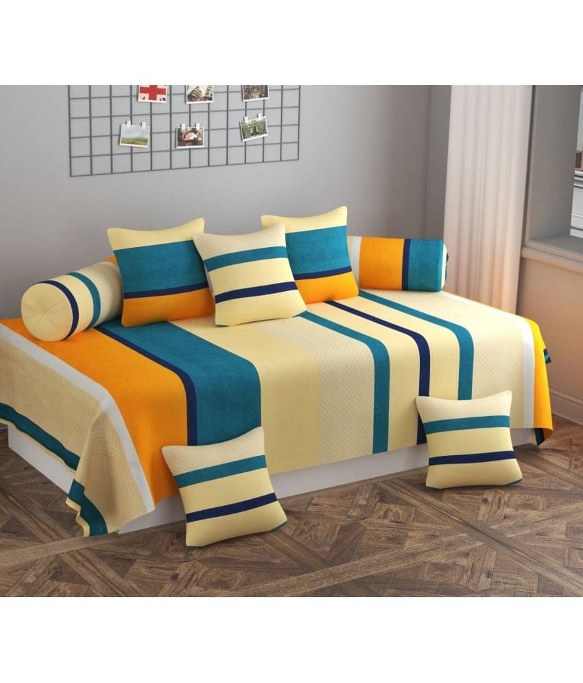 SHOMES Cotton Vertical Striped Diwan Set 8 Pcs - Multi     			SHOMES Cotton Vertical Striped Diwan Set 8 Pcs - Multi