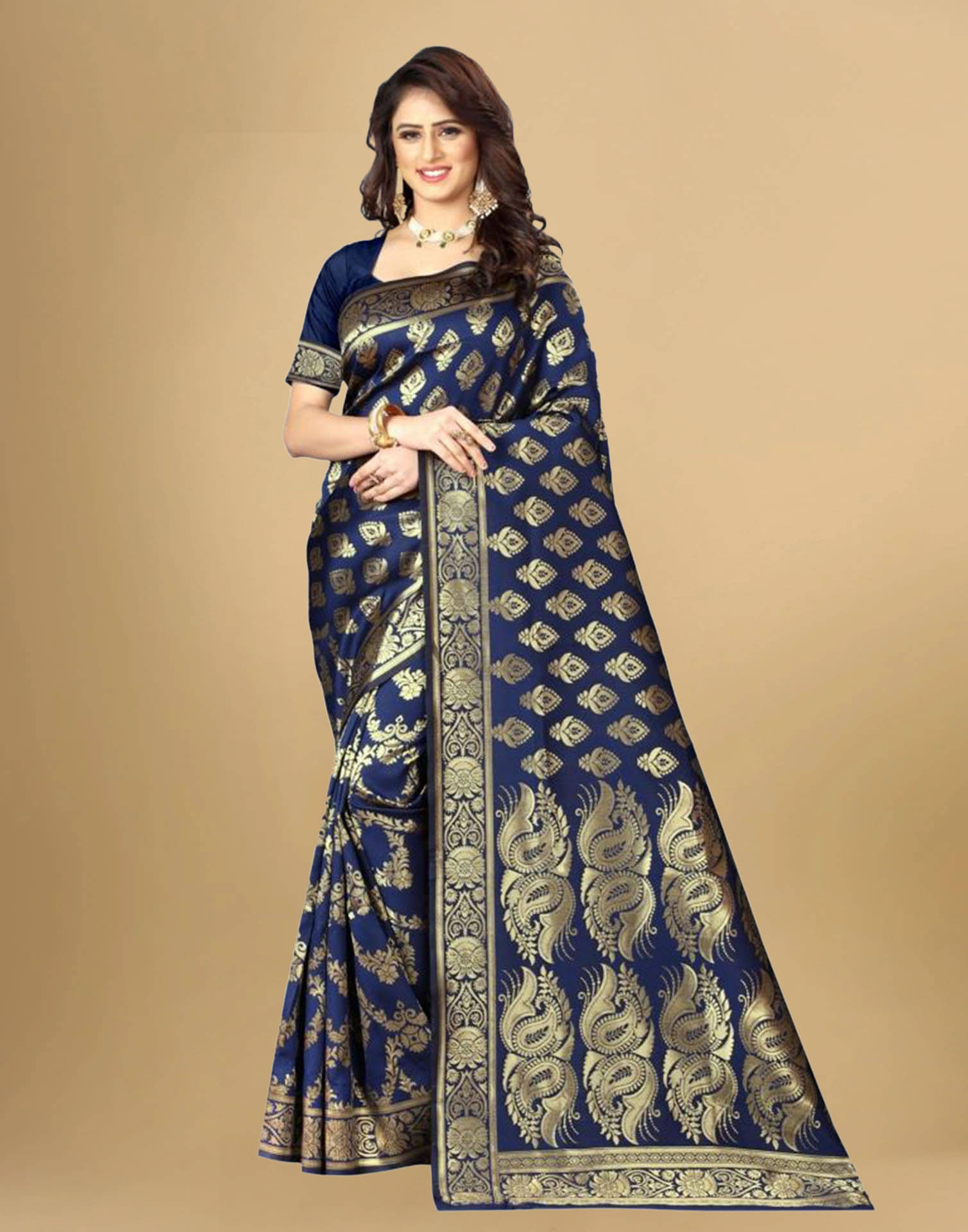 Samah Art Silk Embellished Saree With Unstitched Blouse Piece ( Navy Blue ) Samah Art Silk Embellished Saree With Unstitched Blouse Piece ( Navy Blue )
