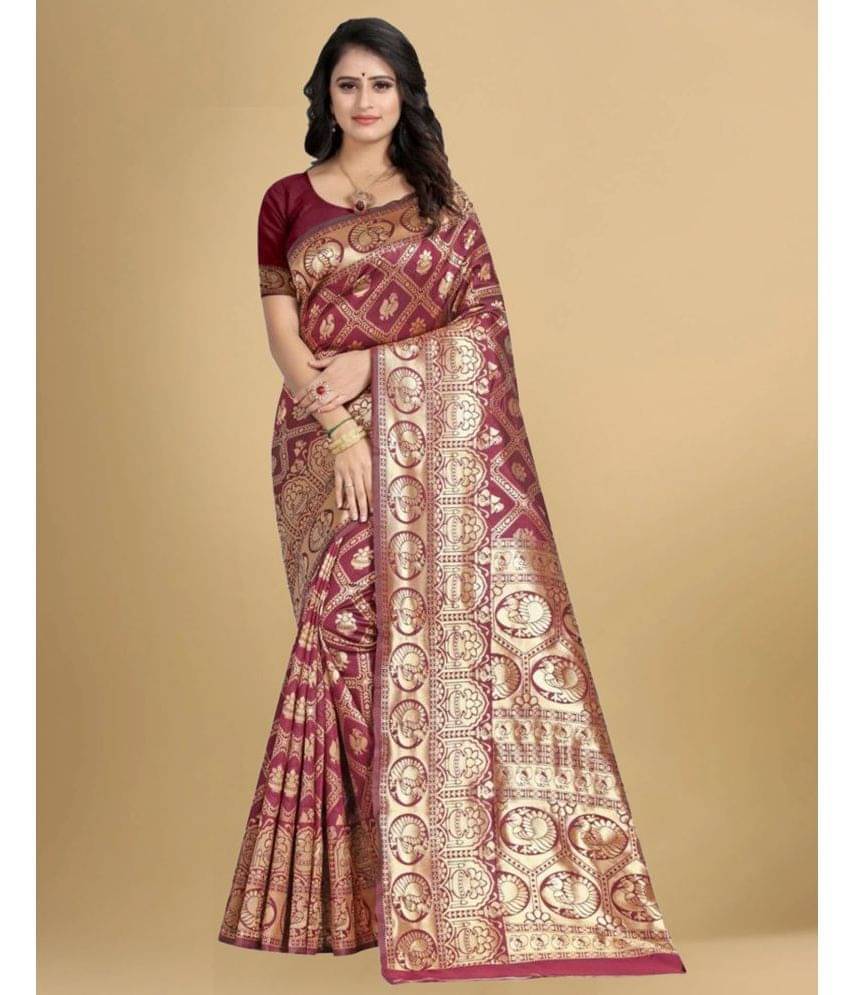 Samah Art Silk Embellished Saree With Unstitched Blouse Piece ( Maroon ) Samah Art Silk Embellished Saree With Unstitched Blouse Piece ( Maroon )